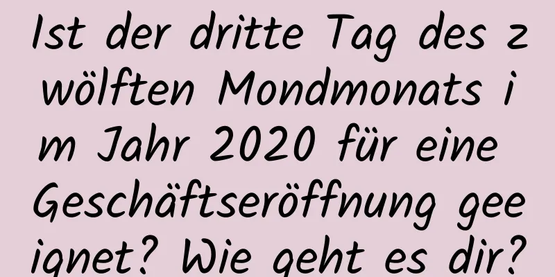 Ist der dritte Tag des zwölften Mondmonats im Jahr 2020 für eine Geschäftseröffnung geeignet? Wie geht es dir?