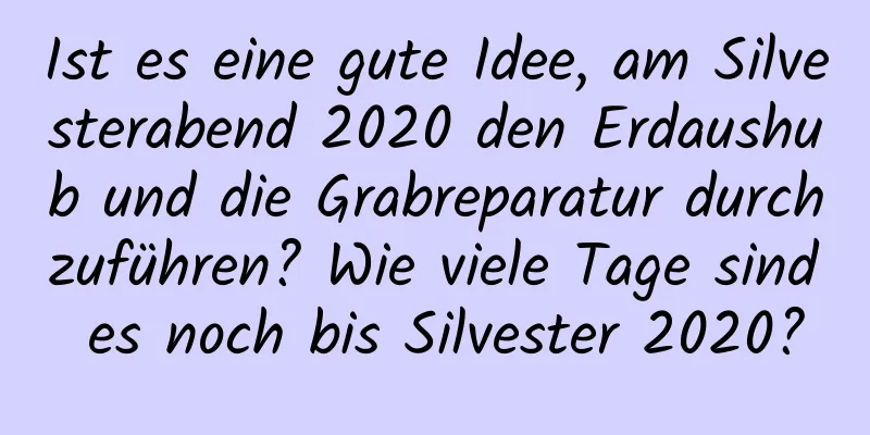 Ist es eine gute Idee, am Silvesterabend 2020 den Erdaushub und die Grabreparatur durchzuführen? Wie viele Tage sind es noch bis Silvester 2020?