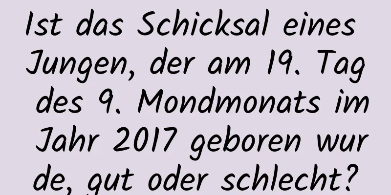 Ist das Schicksal eines Jungen, der am 19. Tag des 9. Mondmonats im Jahr 2017 geboren wurde, gut oder schlecht?